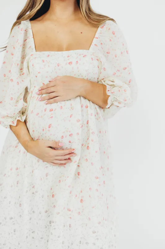 Mona Maxi Dress with Smocking in Ivory Floral - Bump Friendly & Inclusive Sizing (S-2XL) sold by Worth Collective