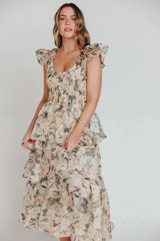 Forever & Always Midi Dress in Champagne Floral - Bump Friendly & Inclusive Sizing (S-3XL) sold by Worth Collective
