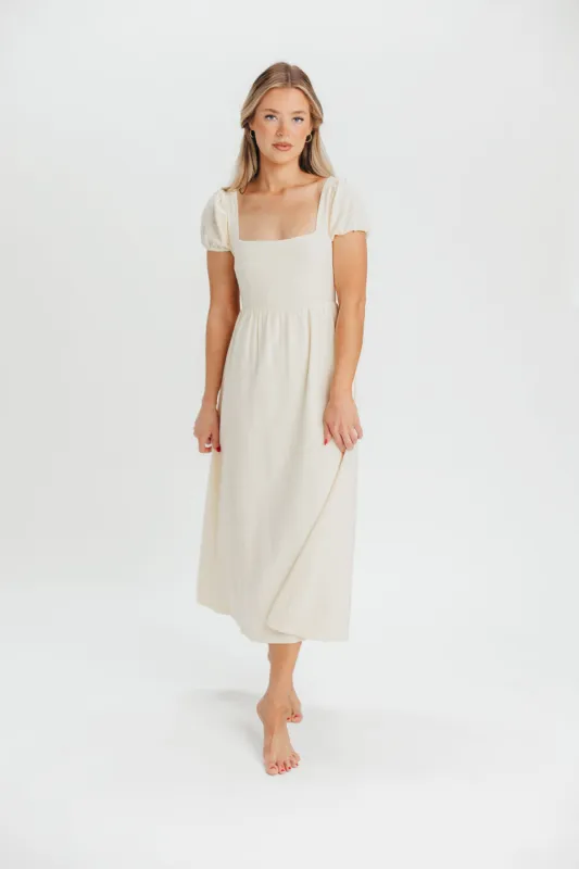 August Open Back Midi Dress in Ivory Cream - Bump Friendly sold by Worth Collective