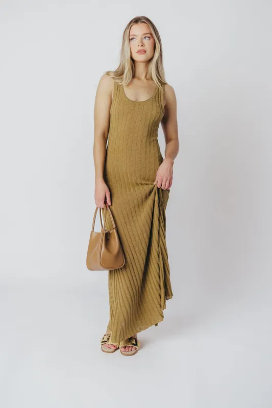 Gidea Knit Maxi Dress in Brown Olive sold by Worth Collective
