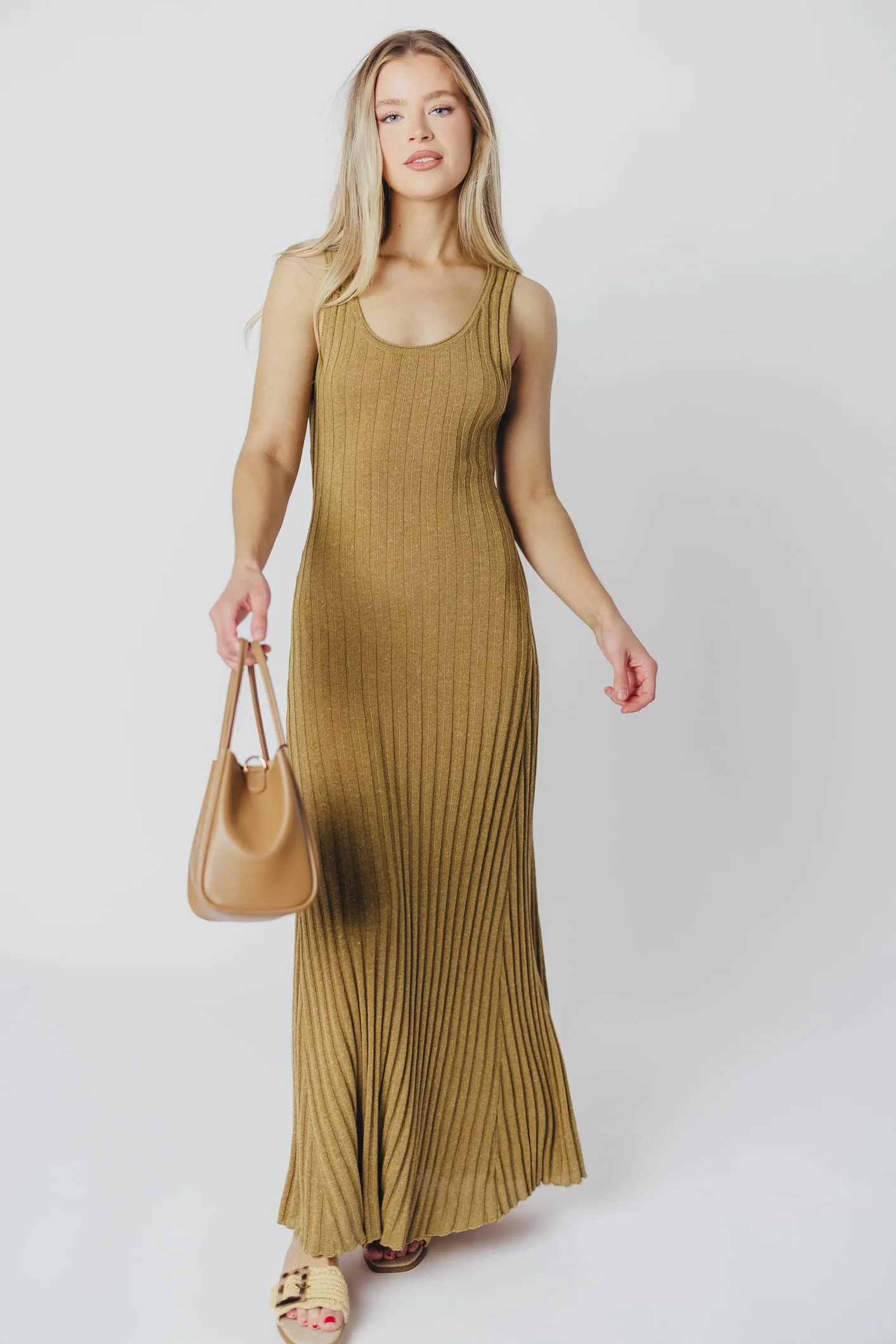 Gidea Knit Maxi Dress in Brown Olive sold by Worth Collective product image thumbnail 3