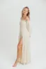 Harper Cru Long Sleeve Off-Shoulder Maxi Dress in Cream (S-XL) sold by Worth Collective