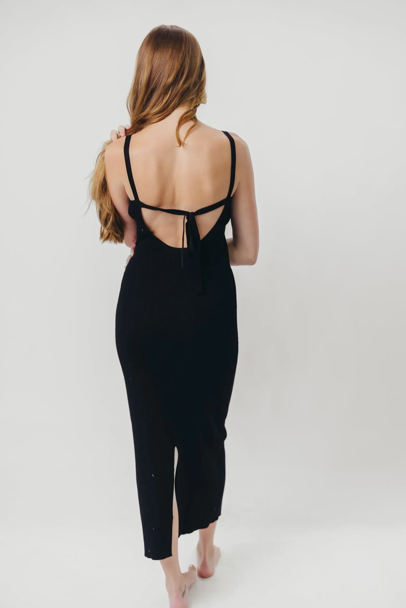 Katelyn Tie-Back Ribbed Midi Dress in Black sold by Worth Collective product image thumbnail 5