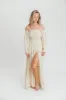 Harper Cru Long Sleeve Off-Shoulder Maxi Dress in Cream (S-XL) sold by Worth Collective