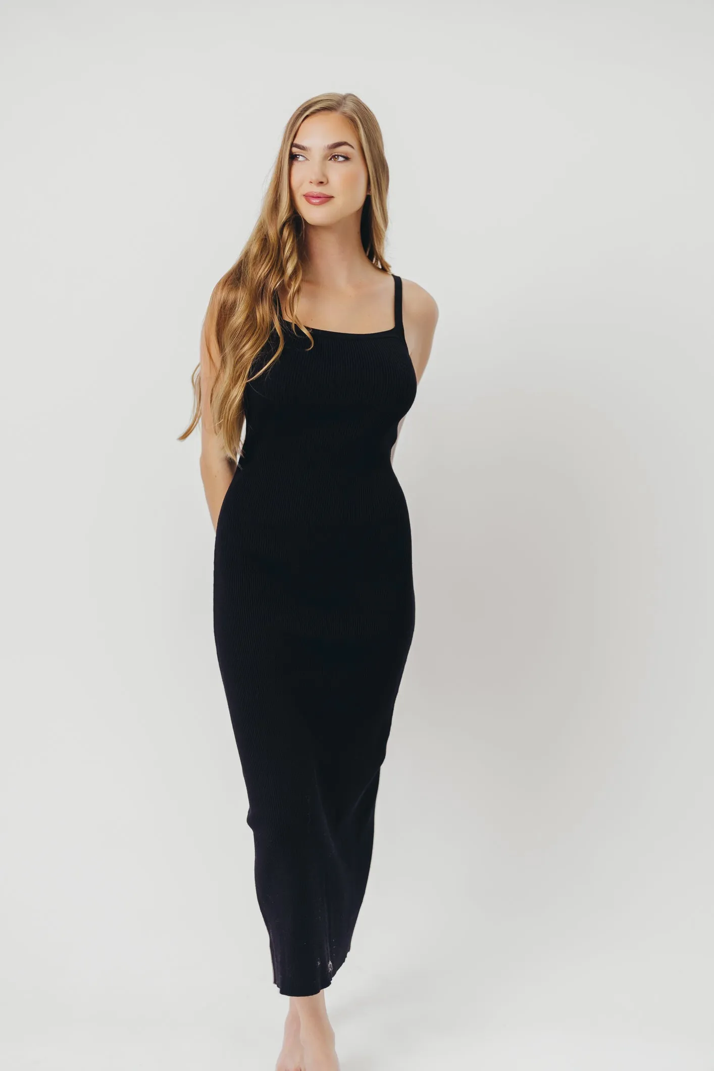 Katelyn Tie-Back Ribbed Midi Dress in Black sold by Worth Collective product image thumbnail 2