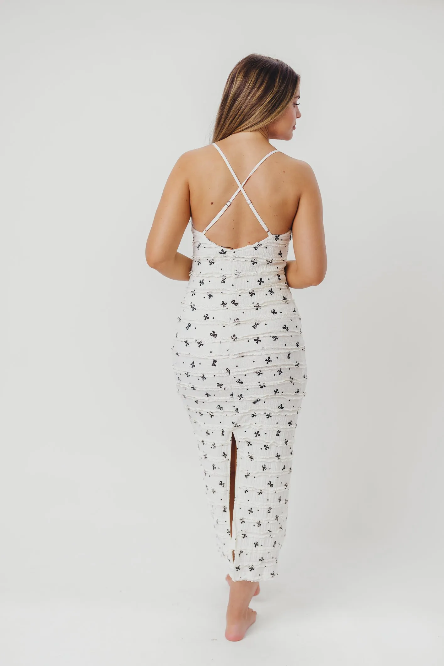 Piper Bow Print Maxi Dress with Ruffles in Ivory sold by Worth Collective product image thumbnail 5