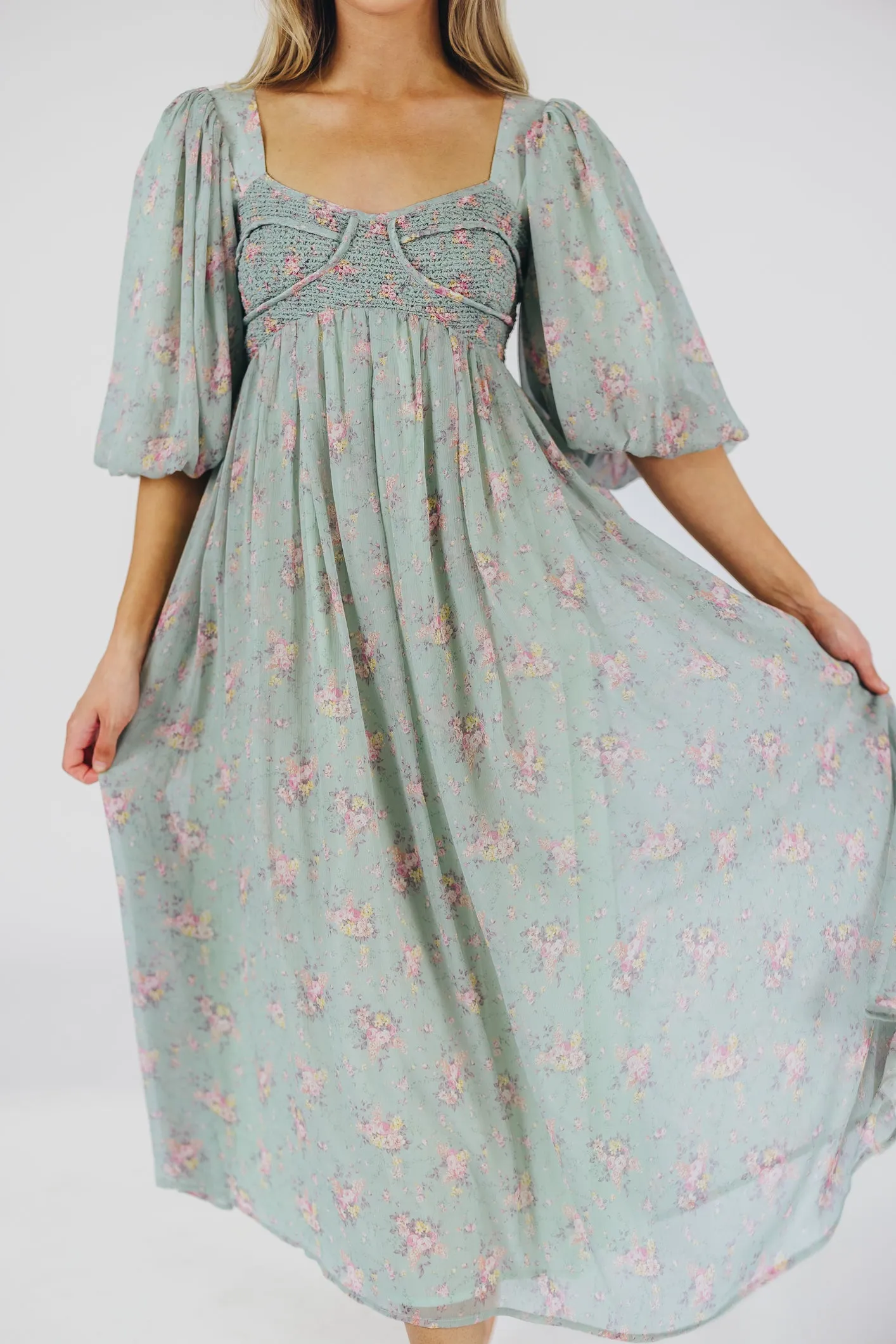 Harlow Maxi Dress in Turquoise Floral - Bump Friendly & Inclusive Sizing (S-3XL) sold by Worth Collective product image thumbnail 5
