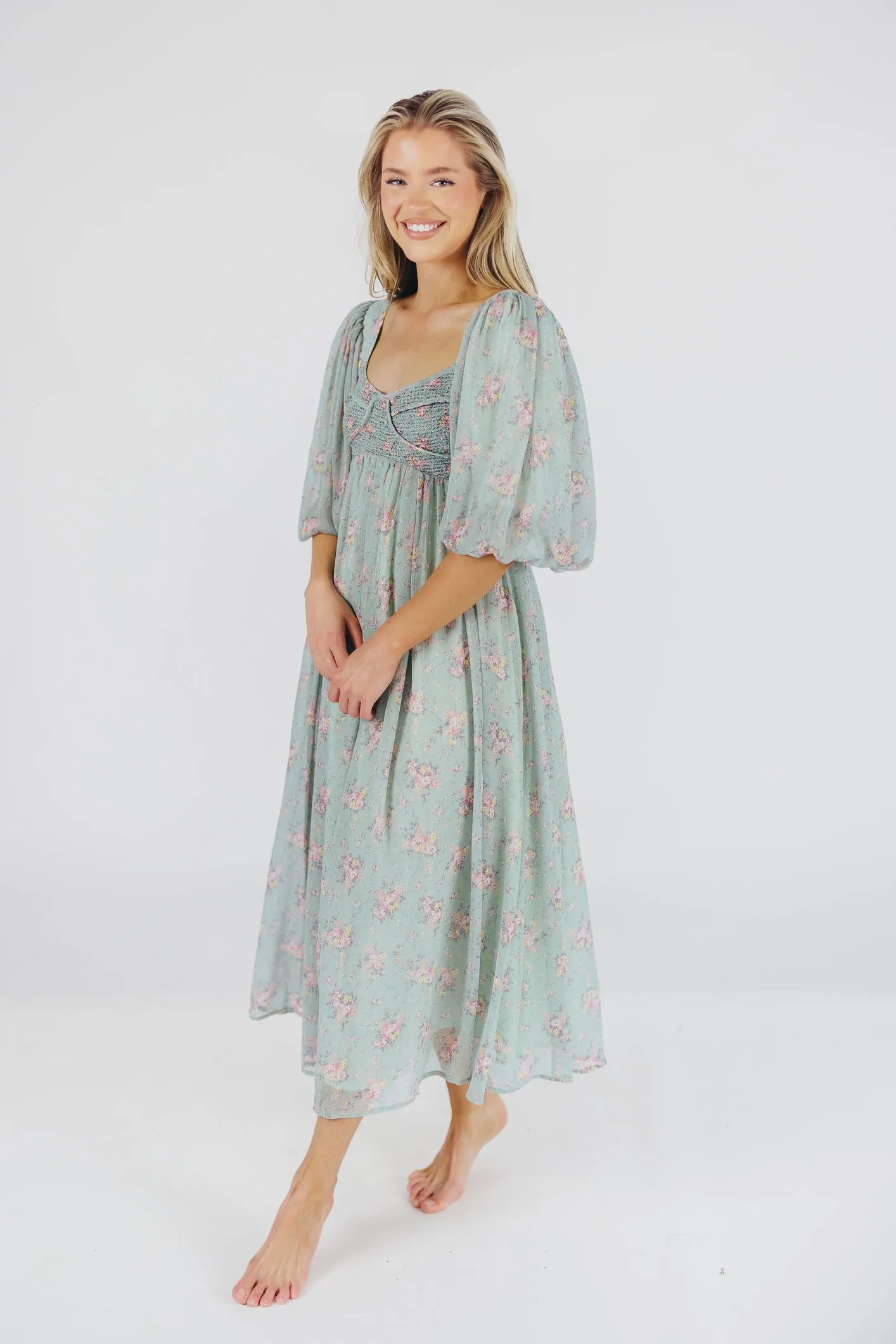 Harlow Maxi Dress in Turquoise Floral - Bump Friendly & Inclusive Sizing (S-3XL) sold by Worth Collective product image thumbnail 2