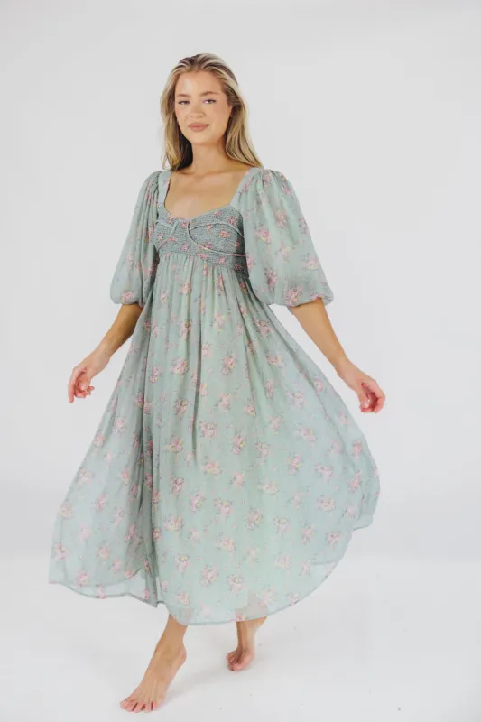Harlow Maxi Dress in Turquoise Floral - Bump Friendly & Inclusive Sizing (S-3XL) sold by Worth Collective