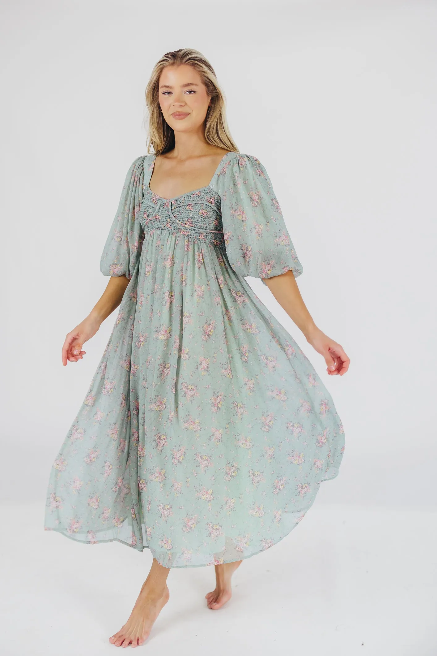 Harlow Maxi Dress in Turquoise Floral - Bump Friendly & Inclusive Sizing (S-3XL) sold by Worth Collective