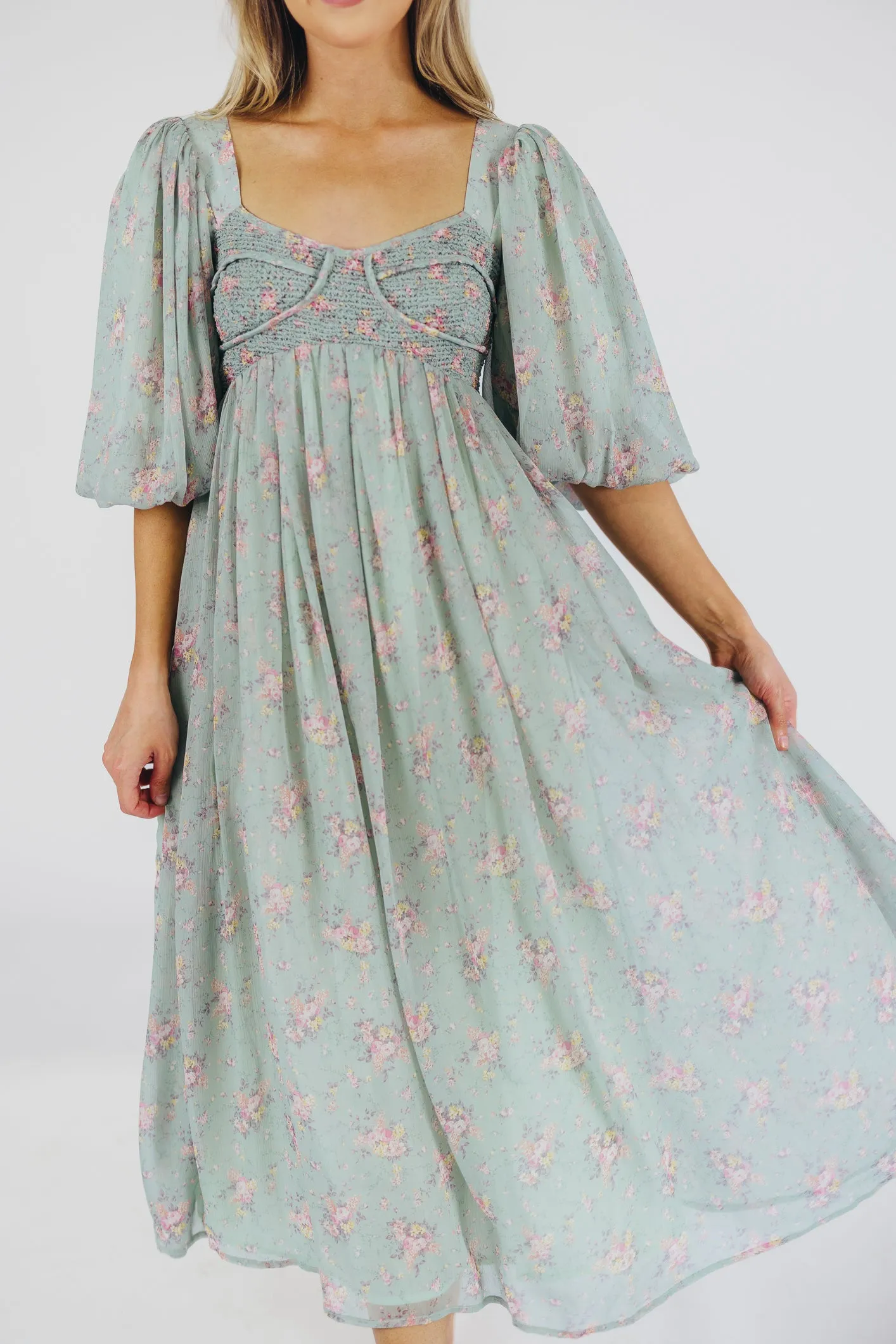 Harlow Maxi Dress in Turquoise Floral - Bump Friendly & Inclusive Sizing (S-3XL) sold by Worth Collective product image thumbnail 4
