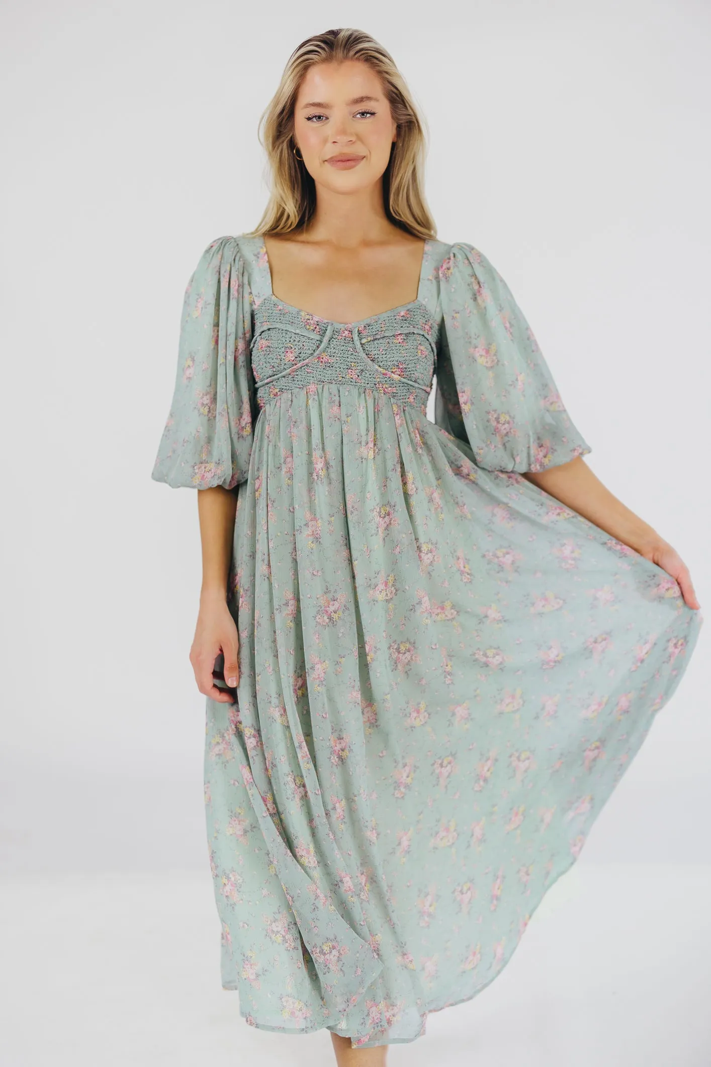Harlow Maxi Dress in Turquoise Floral - Bump Friendly & Inclusive Sizing (S-3XL) sold by Worth Collective product image thumbnail 3