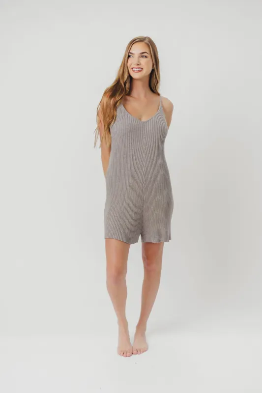 Frances Ribbed Knitted Romper in Gray sold by Worth Collective