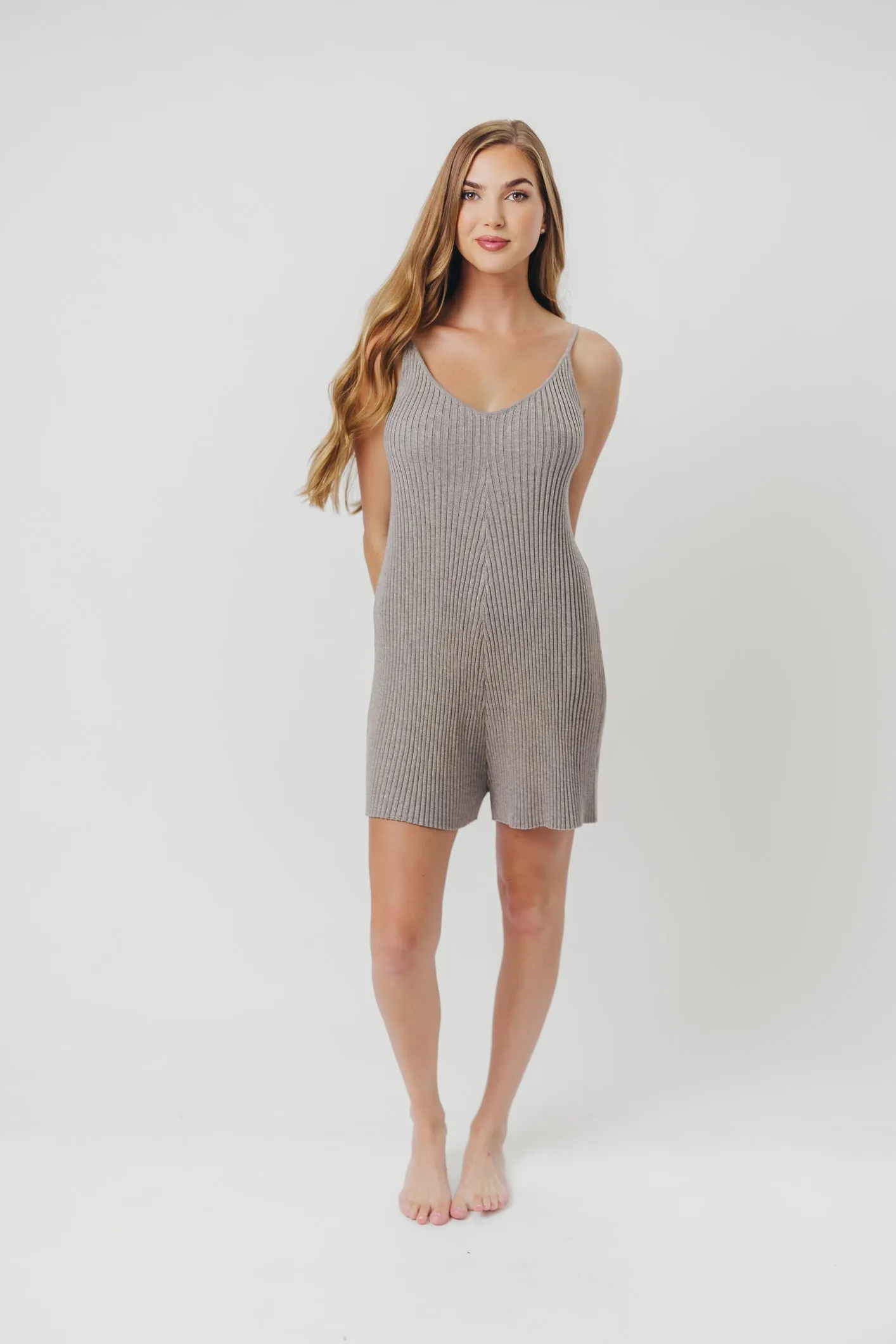 Frances Ribbed Knitted Romper in Gray sold by Worth Collective product image thumbnail 2