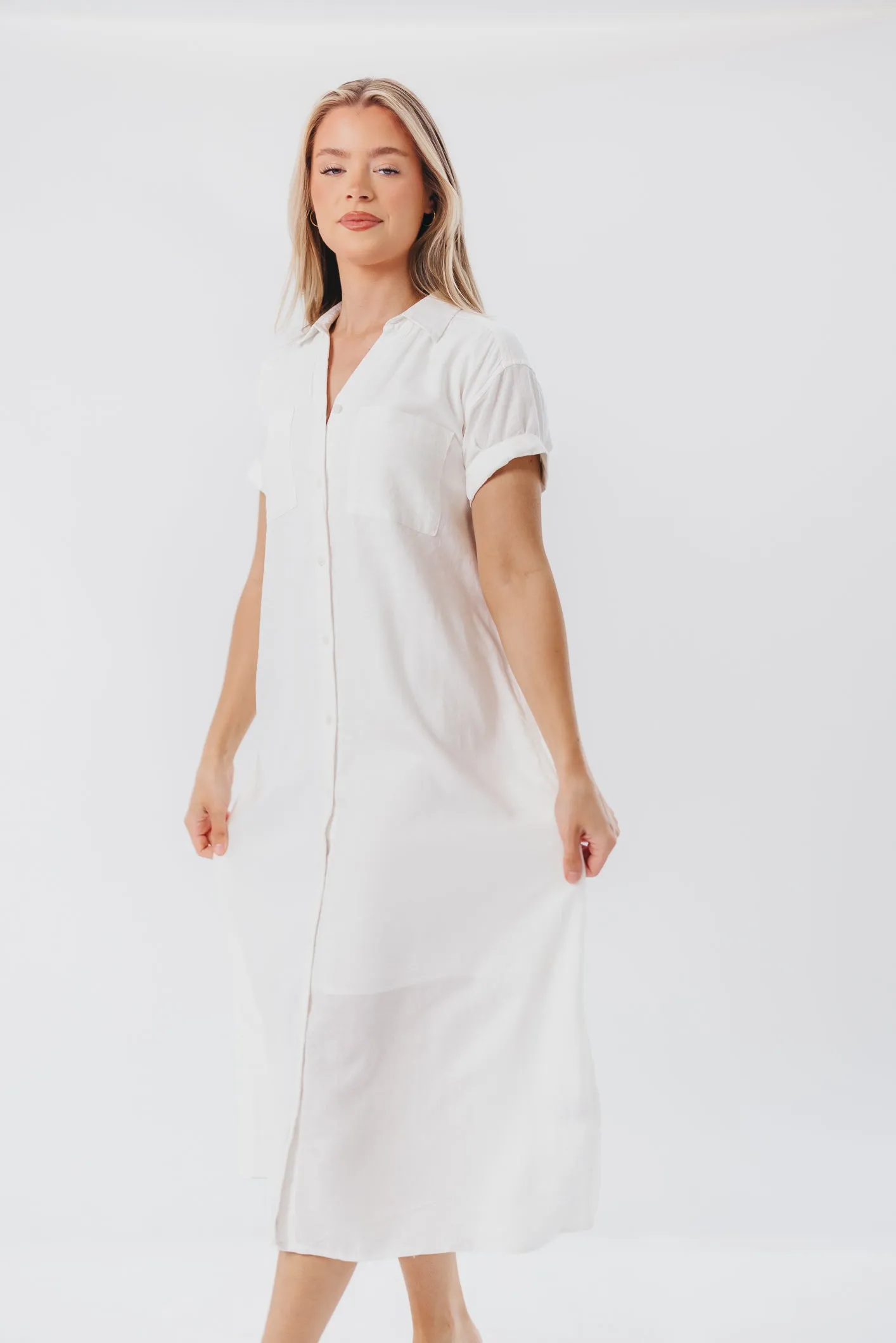 Paris Linen-Blend Midi Shirt Dress in Blanc - Nursing Friendly sold by Worth Collective product image thumbnail 4
