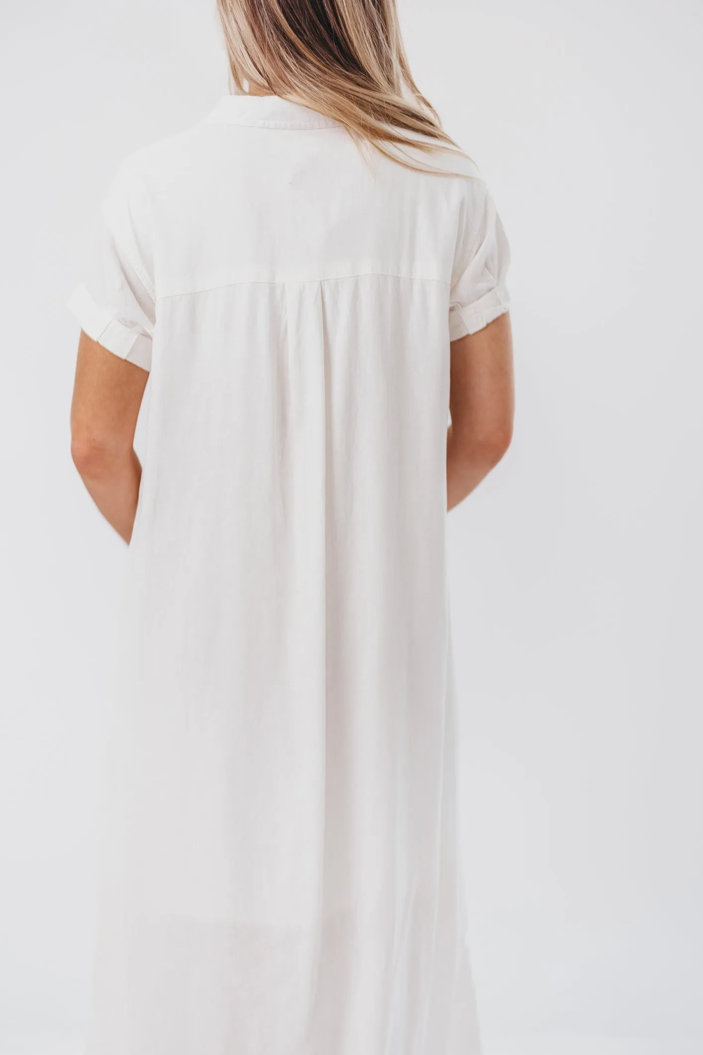 Paris Linen-Blend Midi Shirt Dress in Blanc - Nursing Friendly sold by Worth Collective product image thumbnail 2