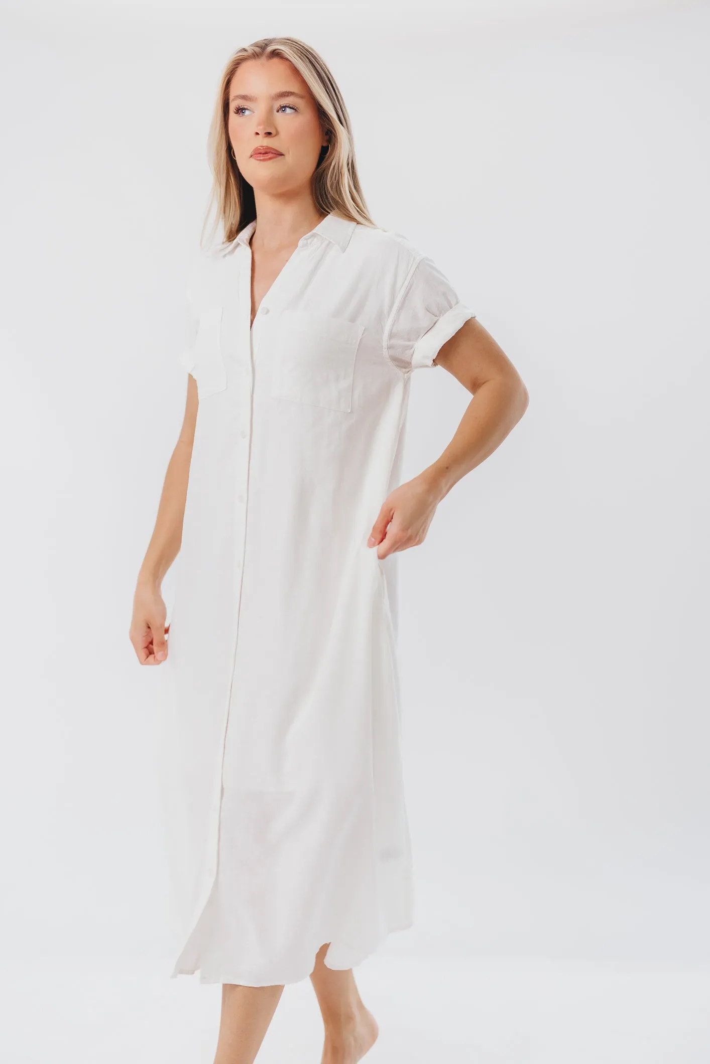 Paris Linen-Blend Midi Shirt Dress in Blanc - Nursing Friendly sold by Worth Collective product image thumbnail 5