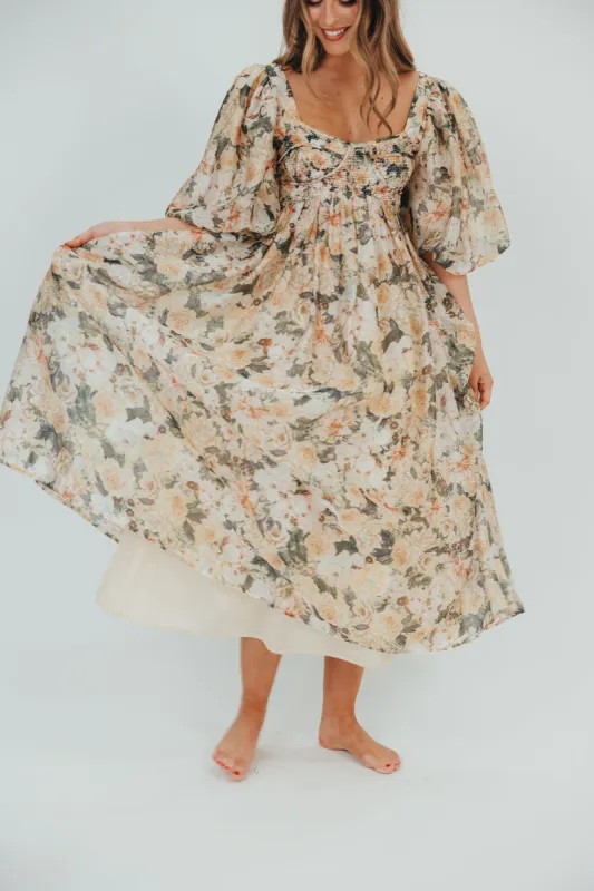 Harlow Maxi Dress in Champagne Floral - Bump Friendly & Inclusive Sizing (S-3XL) sold by Worth Collective