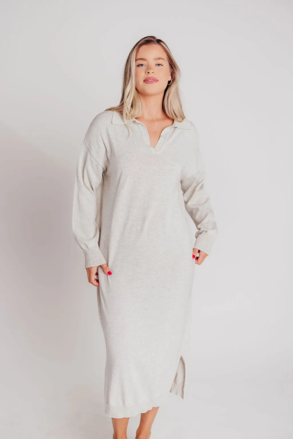 Riley Lightweight Long Sleeve Maxi Dress in Heather Grey - Bump Friendly sold by Worth Collective product image thumbnail 2
