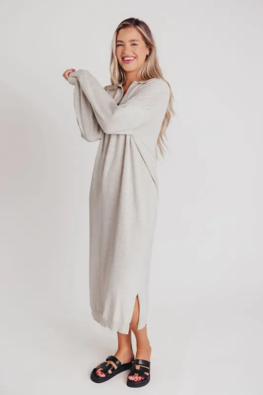 Riley Lightweight Long Sleeve Maxi Dress in Heather Grey - Bump Friendly sold by Worth Collective