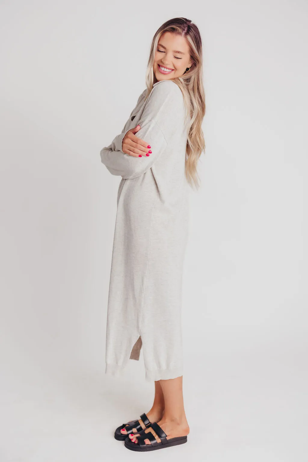 Riley Lightweight Long Sleeve Maxi Dress in Heather Grey - Bump Friendly sold by Worth Collective product image thumbnail 3