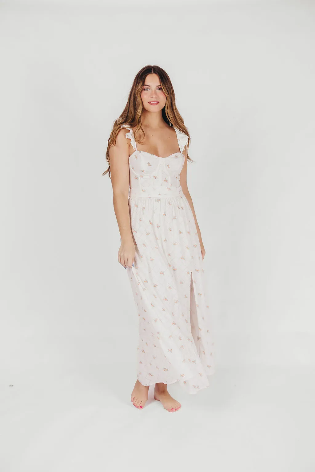 Rosamund Bustier-Style Maxi Dress in White/Orange Floral - Inclusive Sizing (S-XL) sold by Worth Collective product image thumbnail 4