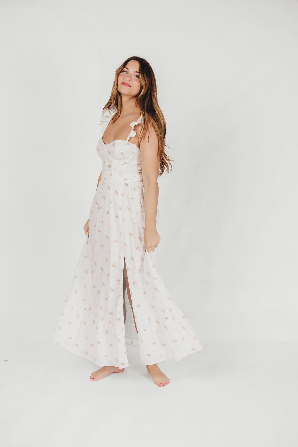 Rosamund Bustier-Style Maxi Dress in White/Orange Floral - Inclusive Sizing (S-XL) sold by Worth Collective product image thumbnail 3