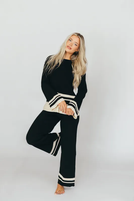 Joey Knit Long Sleeve Top and Pants Set in Black/Cream Stripe sold by Worth Collective