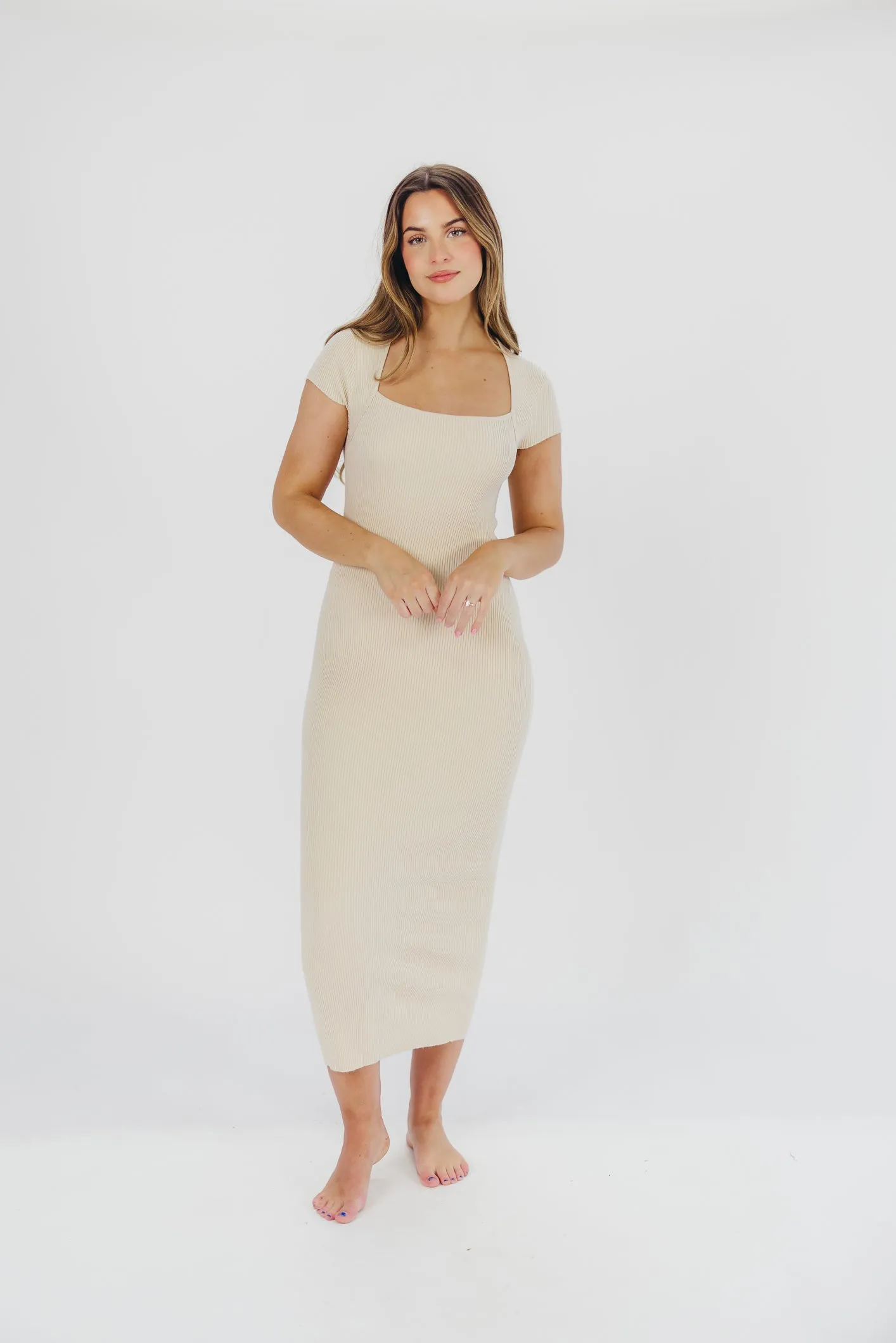 Wren Ribbed Knit Maxi Dress with Square Neckline in Cream (XS-XL) - Worth Collective Exclusive sold by Worth Collective product image thumbnail 5