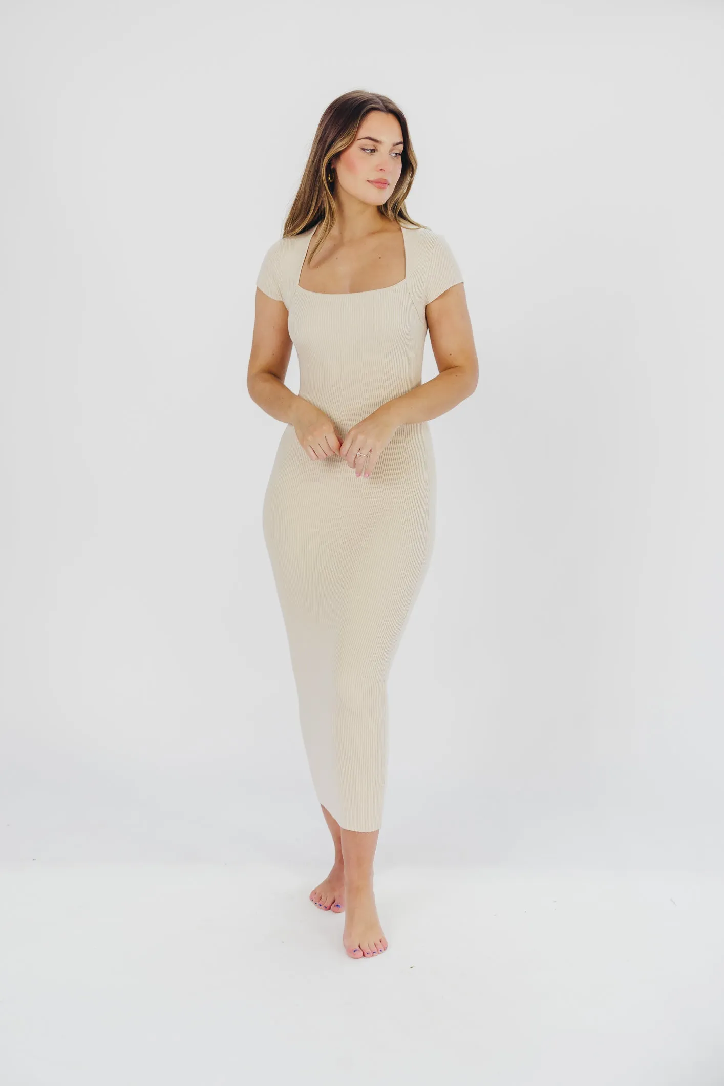 Wren Ribbed Knit Maxi Dress with Square Neckline in Cream (XS-XL) - Worth Collective Exclusive sold by Worth Collective product image thumbnail 4