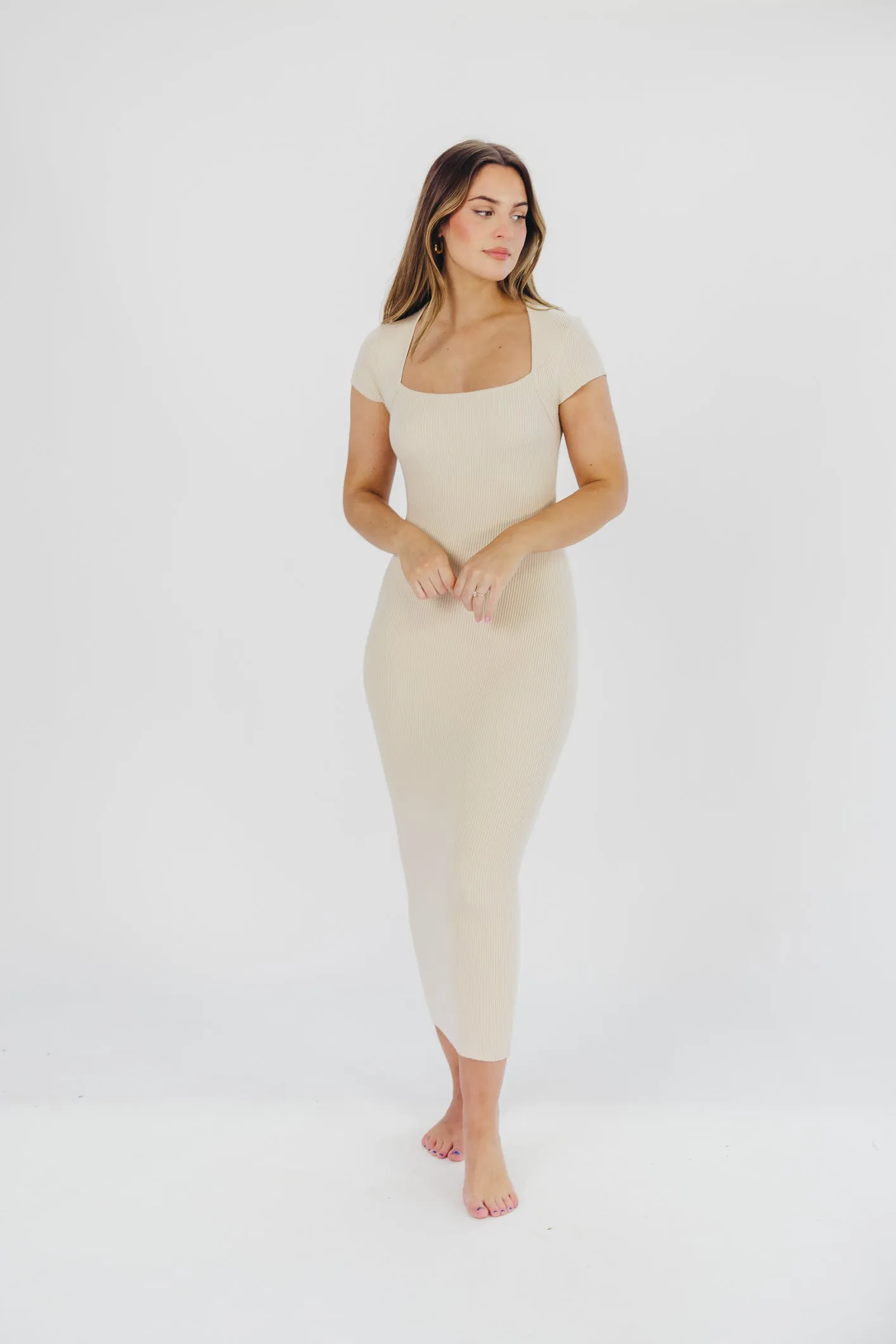 Wren Ribbed Knit Maxi Dress with Square Neckline in Cream (XS-XL) - Worth Collective Exclusive sold by Worth Collective product image thumbnail 3
