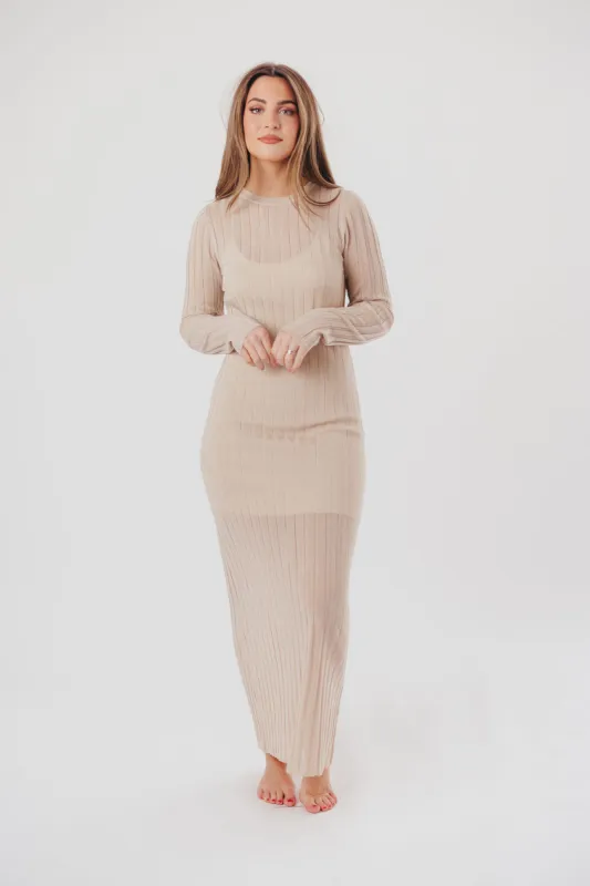 Amara Two-Piece Sheer Maxi Dress in Beige sold by Worth Collective
