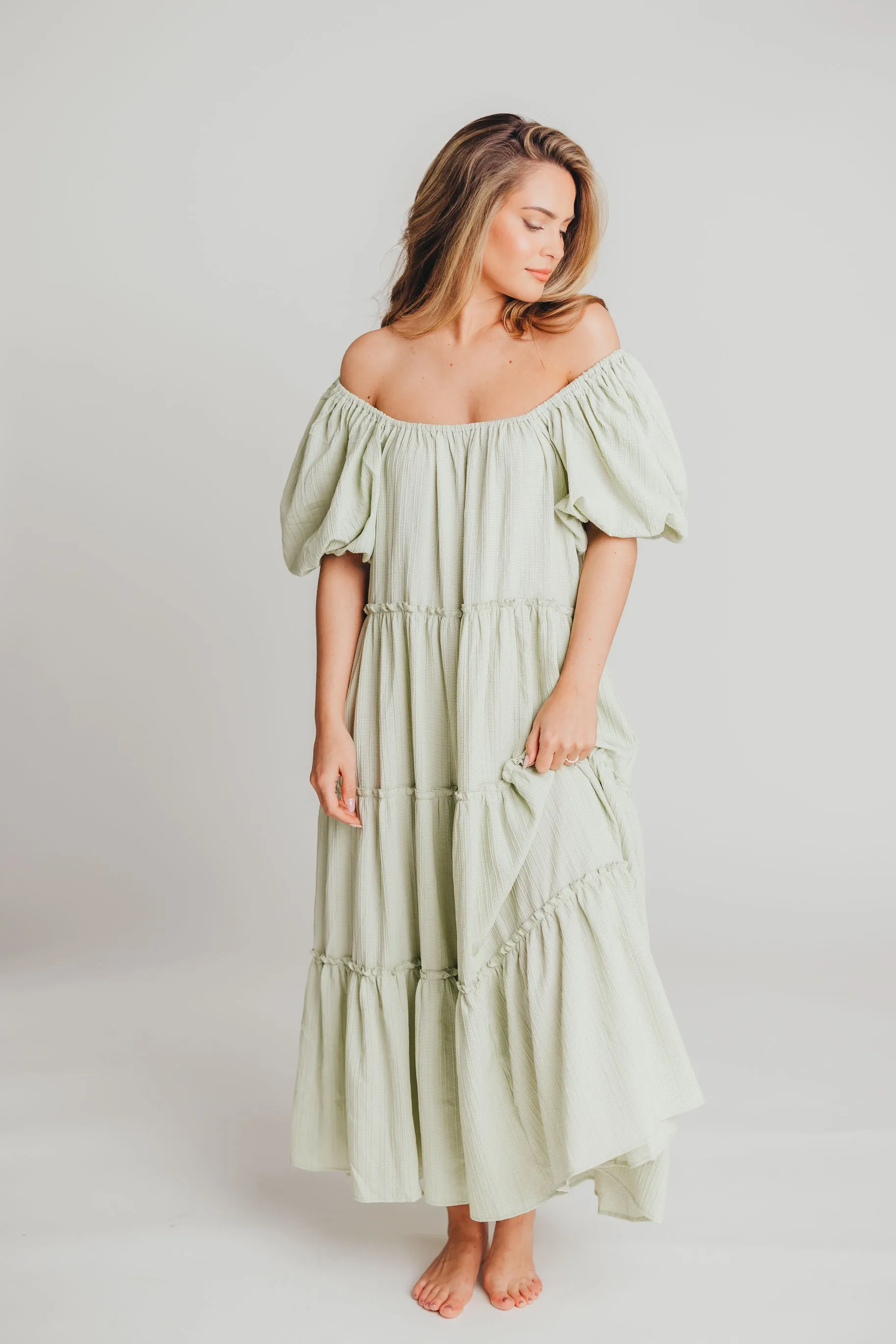 Eva Puffed Sleeve Maxi Dress in Sage - Bump Friendly (S-3XL) sold by Worth Collective product image thumbnail 4