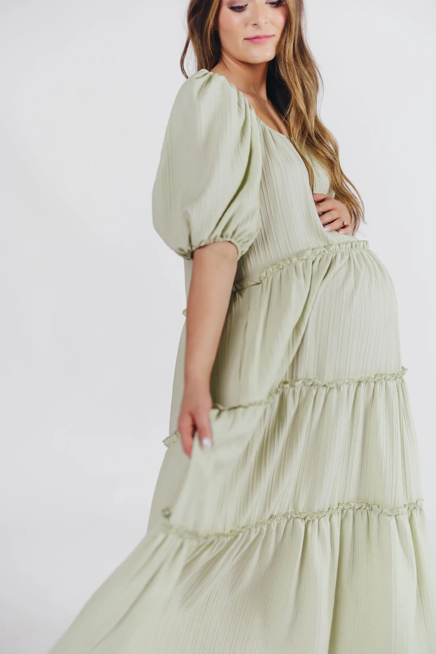 Eva Puffed Sleeve Maxi Dress in Sage - Bump Friendly (S-3XL) sold by Worth Collective product image thumbnail 3