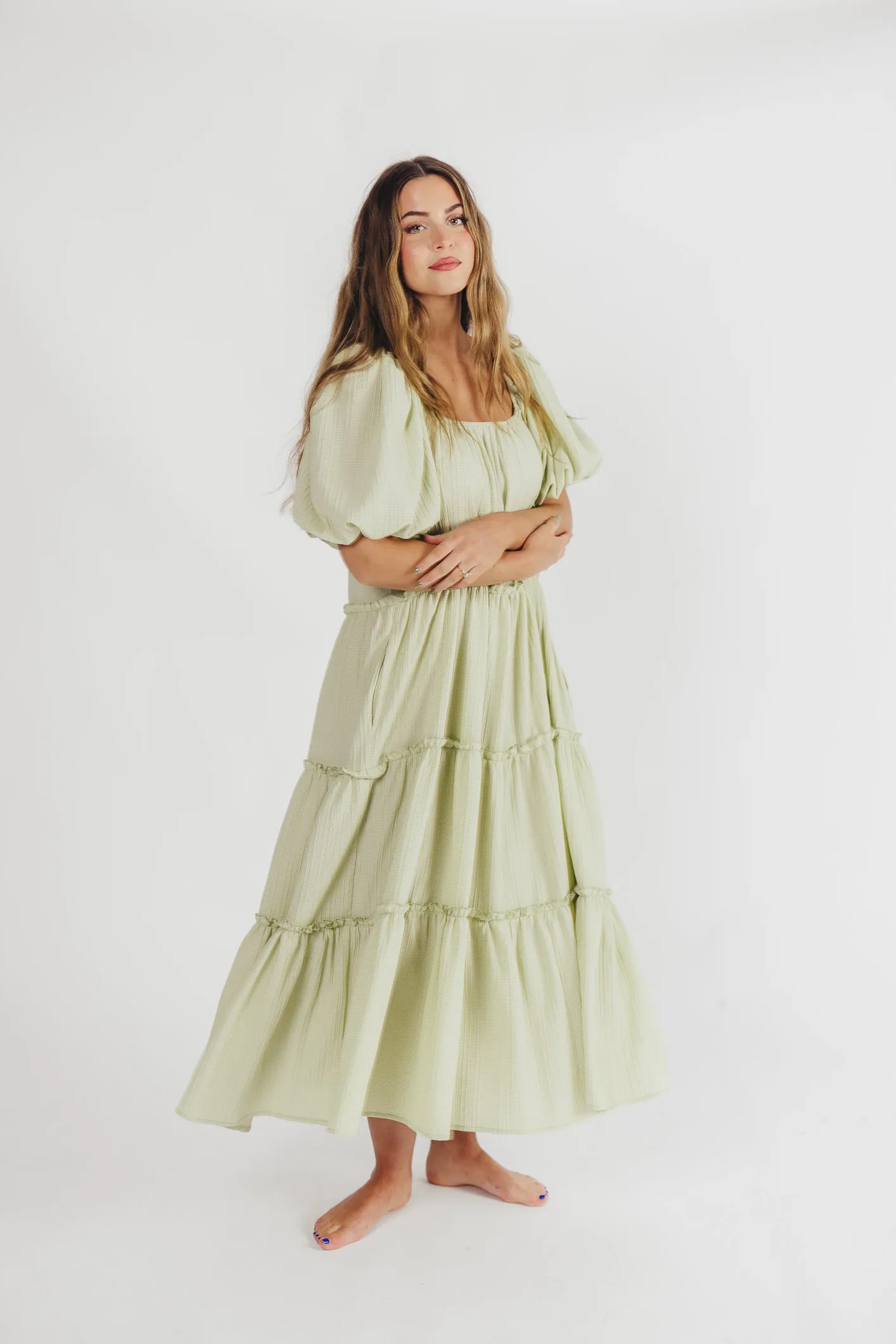 Eva Puffed Sleeve Maxi Dress in Sage - Bump Friendly (S-3XL) sold by Worth Collective product image thumbnail 2