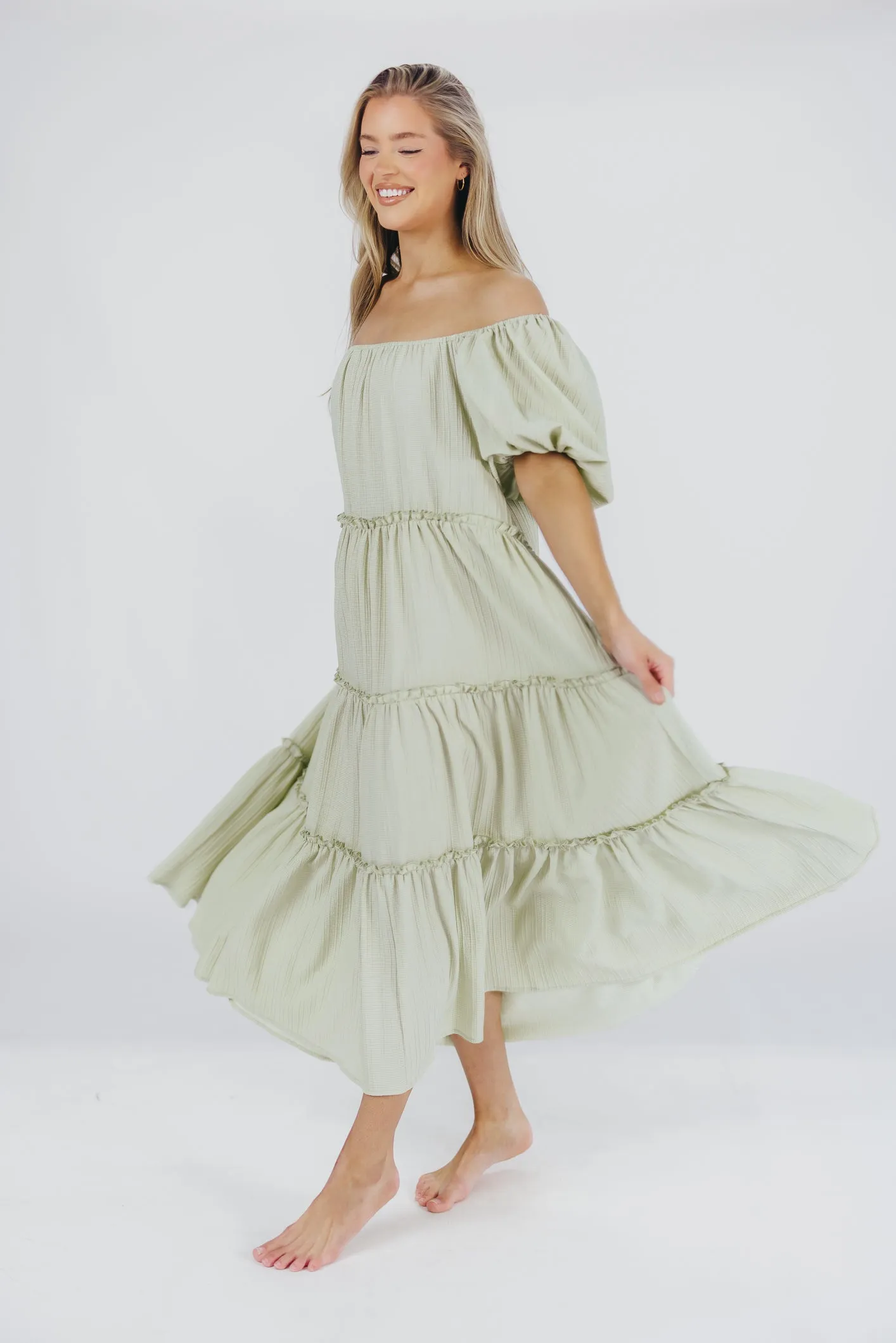Eva Puffed Sleeve Maxi Dress in Sage - Bump Friendly (S-3XL) sold by Worth Collective