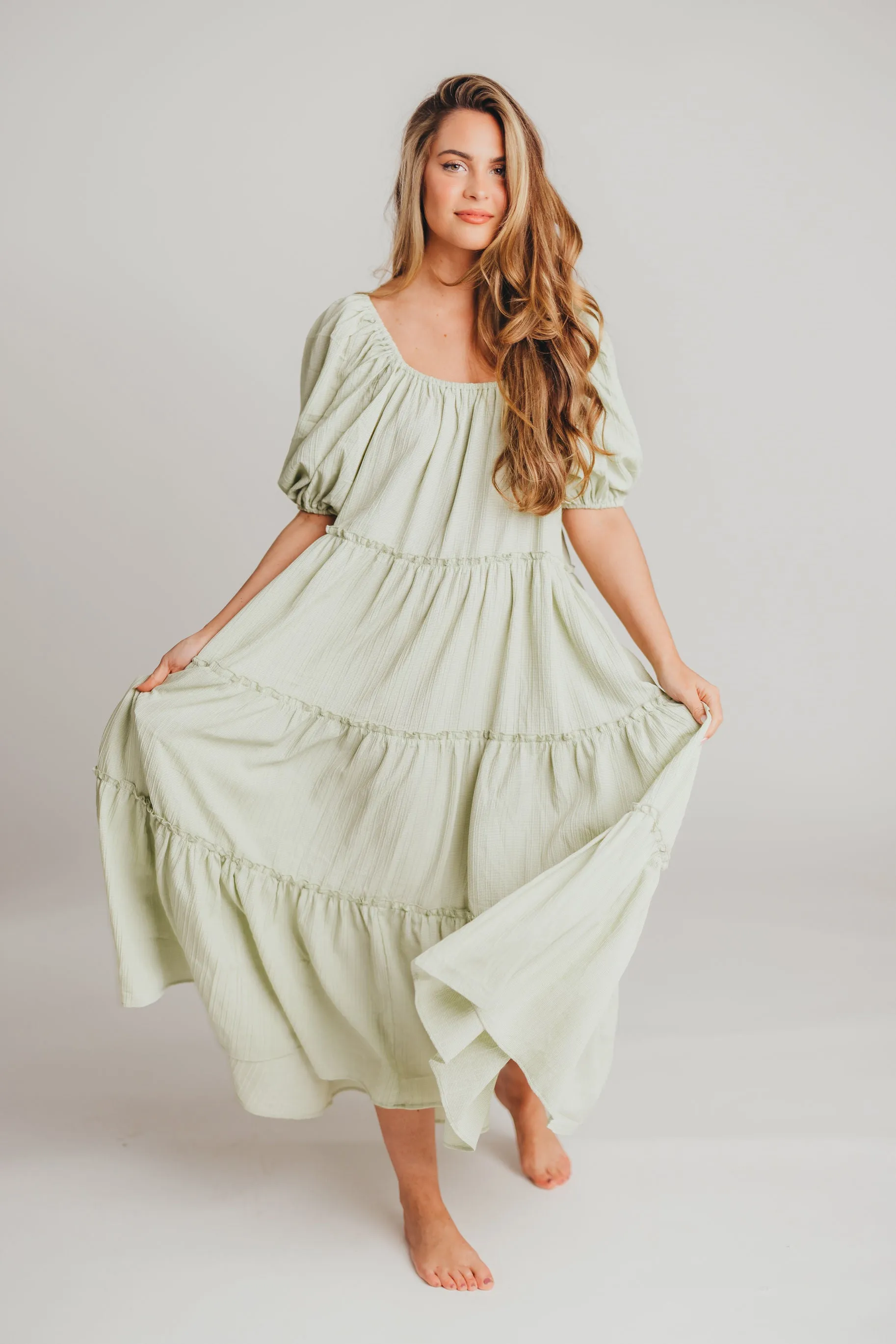 Eva Puffed Sleeve Maxi Dress in Sage - Bump Friendly (S-3XL) sold by Worth Collective product image thumbnail 5