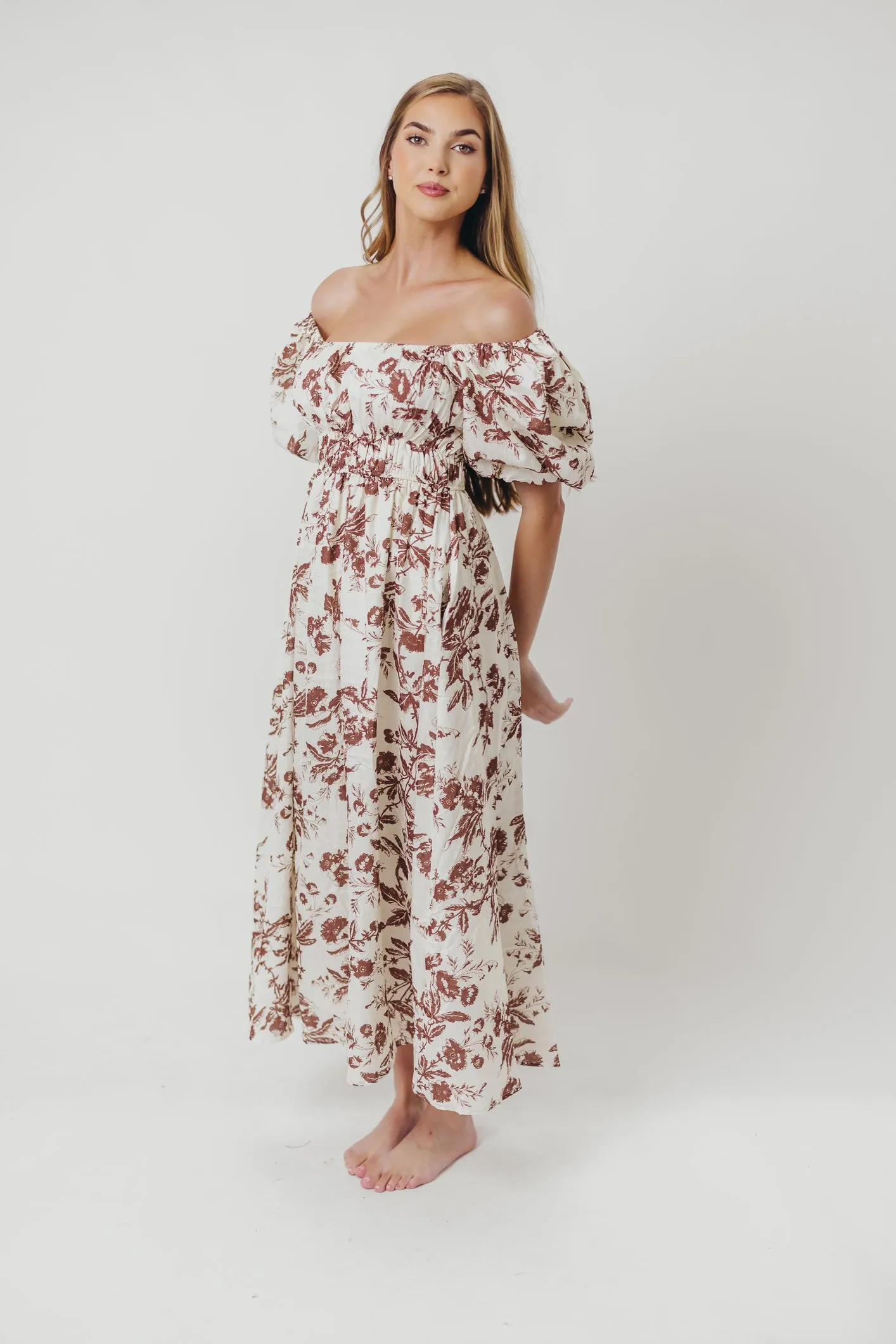 Mallory Textured Print Midi Dress in Mocha Floral sold by Worth Collective product image thumbnail 4