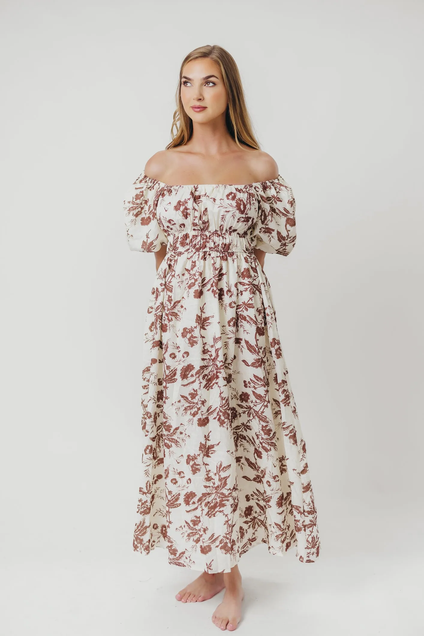 Mallory Textured Print Midi Dress in Mocha Floral sold by Worth Collective product image thumbnail 5