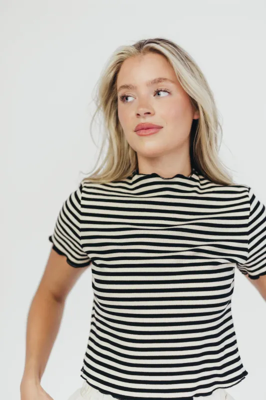 Ellery Striped Crop Top with Ruffle Hem in Black sold by Worth Collective