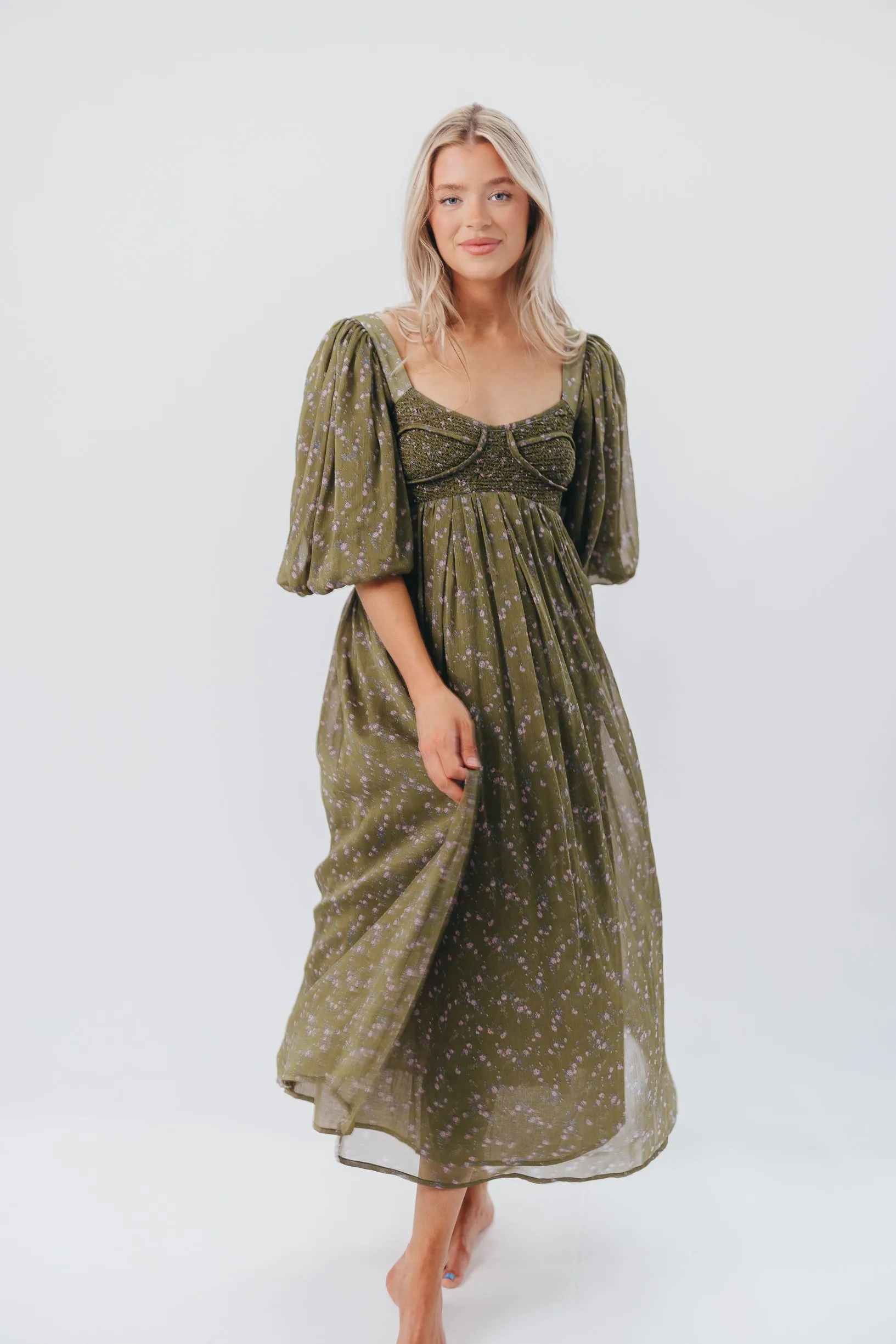 Harlow Maxi Dress in Meadow Green - Bump Friendly (S-XL) sold by Worth Collective