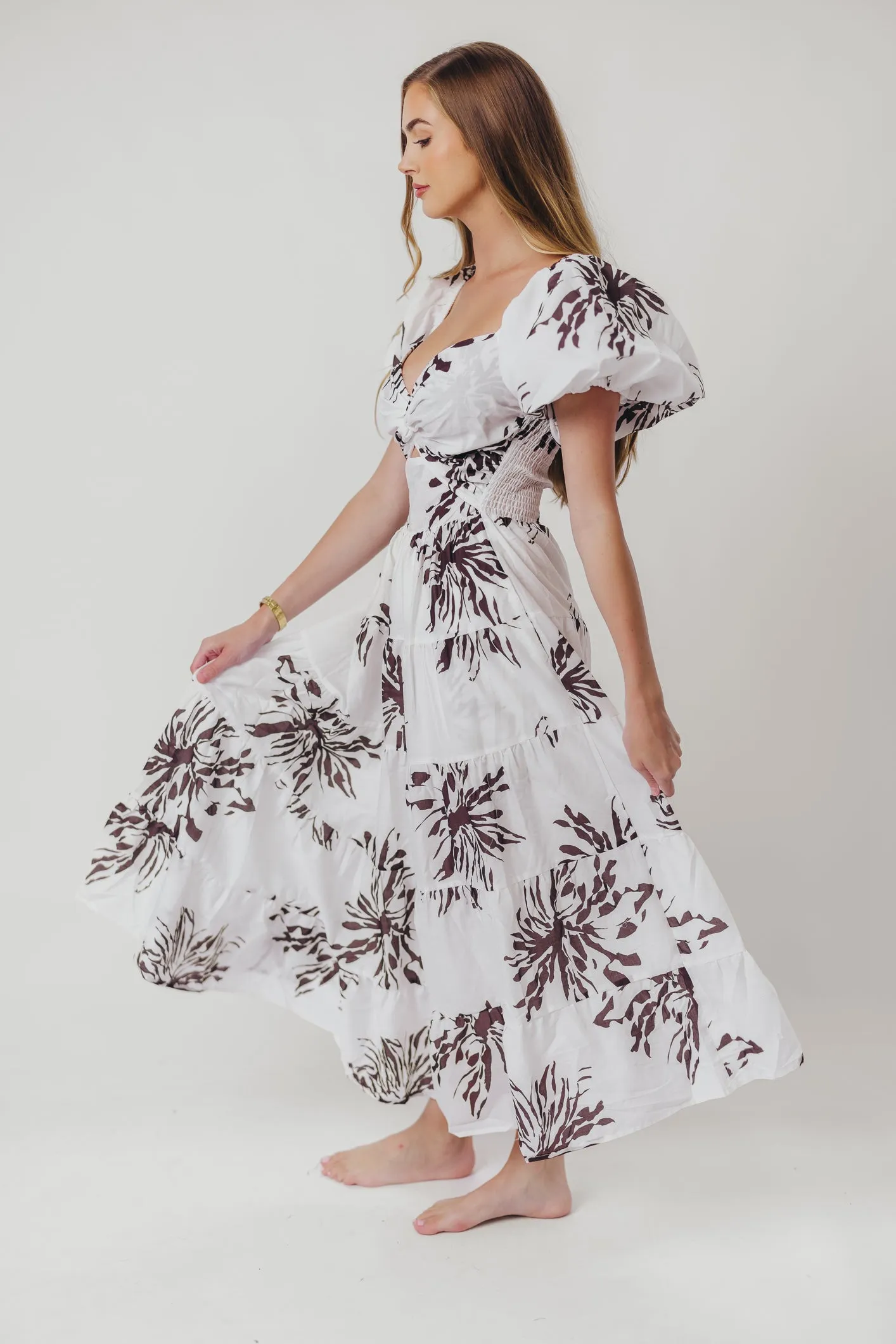 Cora Front Twist Midi Dress in Brown sold by Worth Collective product image thumbnail 4