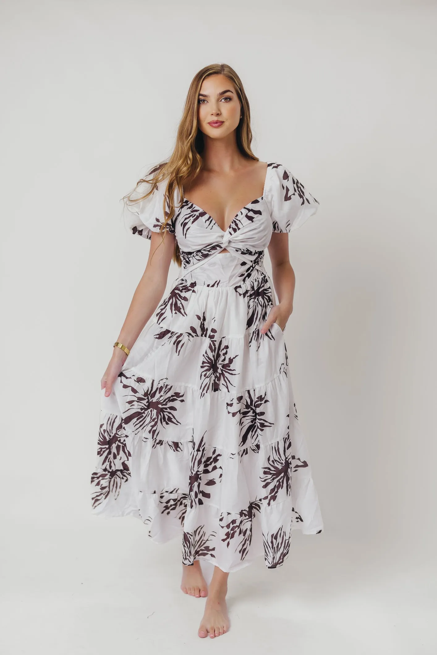 Cora Front Twist Midi Dress in Brown sold by Worth Collective product image thumbnail 2