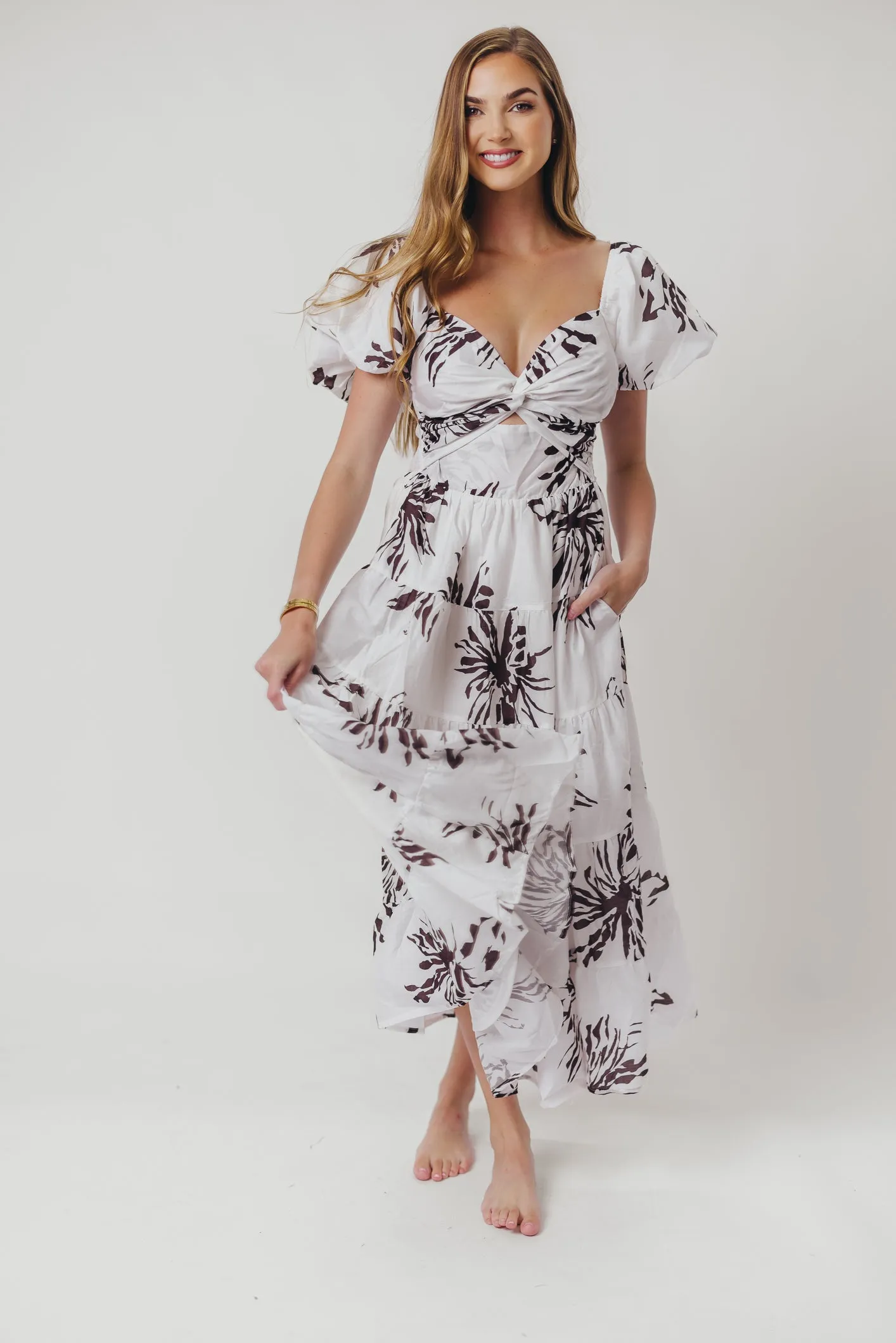 Cora Front Twist Midi Dress in Brown sold by Worth Collective product image thumbnail 3