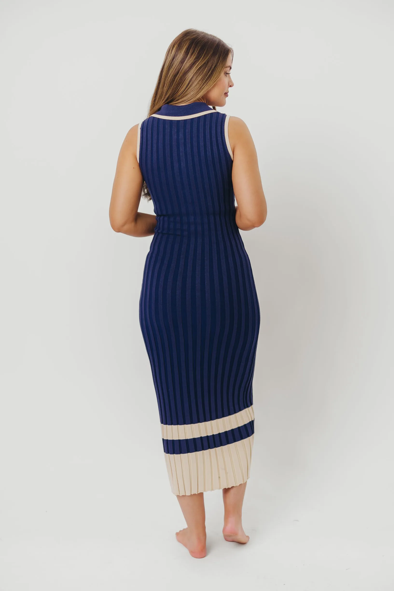 Jovie Sleeveless Ribbed Maxi Dress with Buttons in Navy sold by Worth Collective product image thumbnail 5