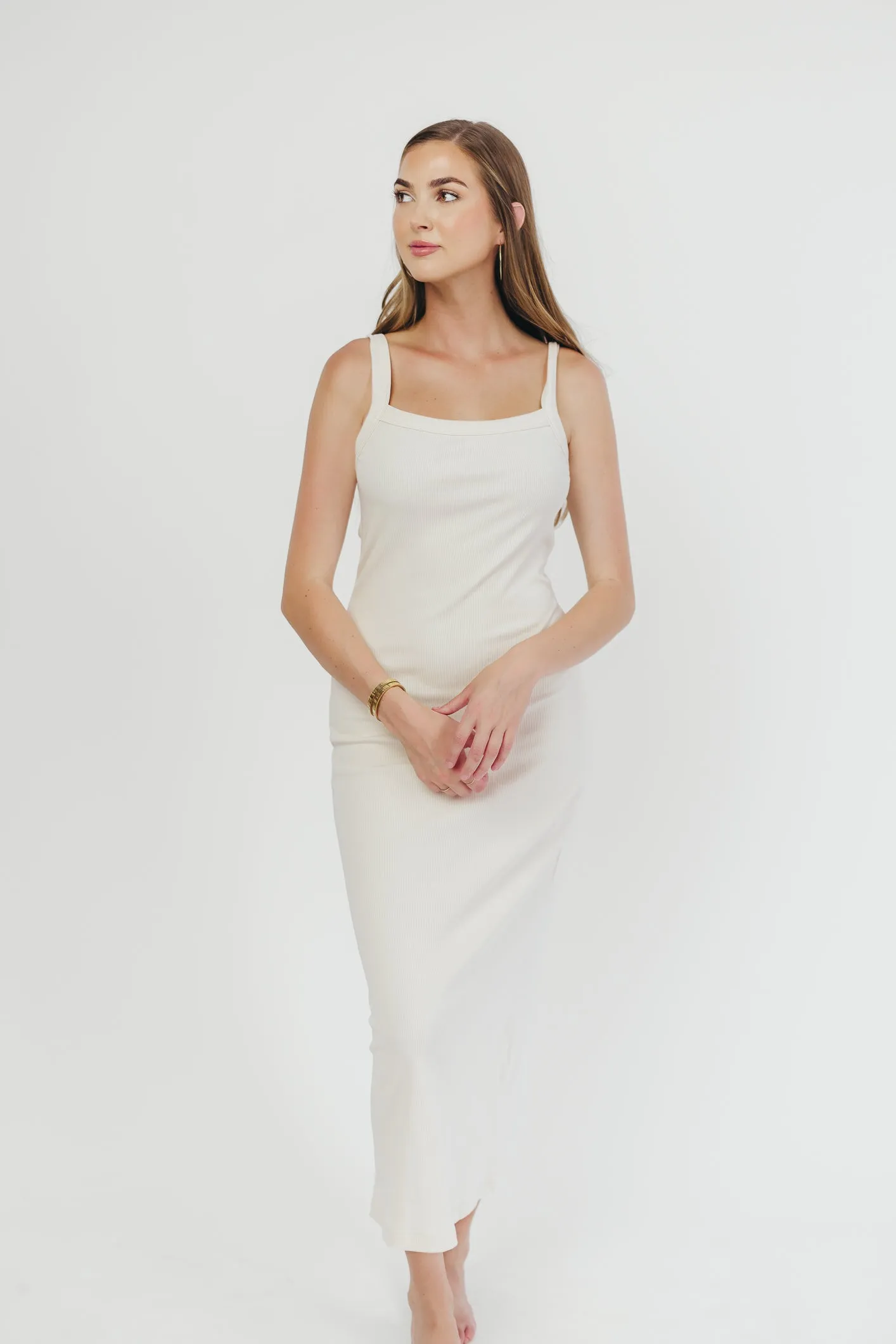 Olivia Square Neck Midi Tank Dress in Cream - Bump Friendly sold by Worth Collective