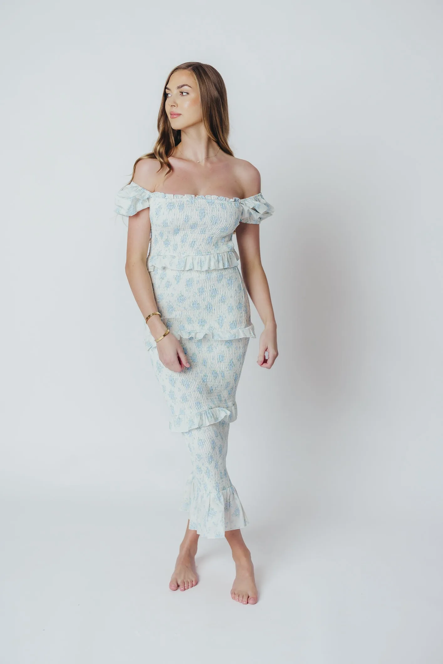 Ada Smocked Dress in Blue Floral- Bump Friendly & Inclusive Sizing (S-3XL) *Final-Sale* sold by Worth Collective product image thumbnail 3