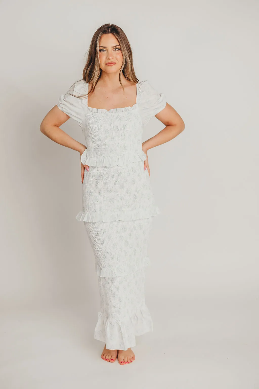 Ada Smocked Dress in Blue Floral- Bump Friendly & Inclusive Sizing (S-3XL) *Final-Sale* sold by Worth Collective