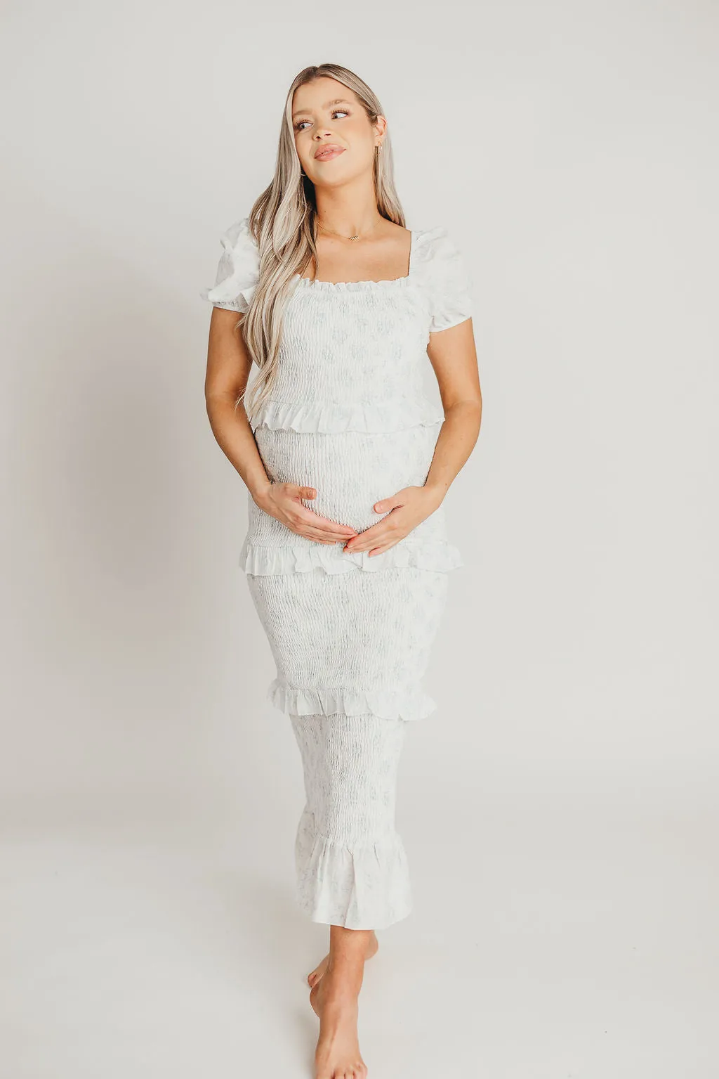 Ada Smocked Dress in Blue Floral- Bump Friendly & Inclusive Sizing (S-3XL) *Final-Sale* sold by Worth Collective product image thumbnail 5