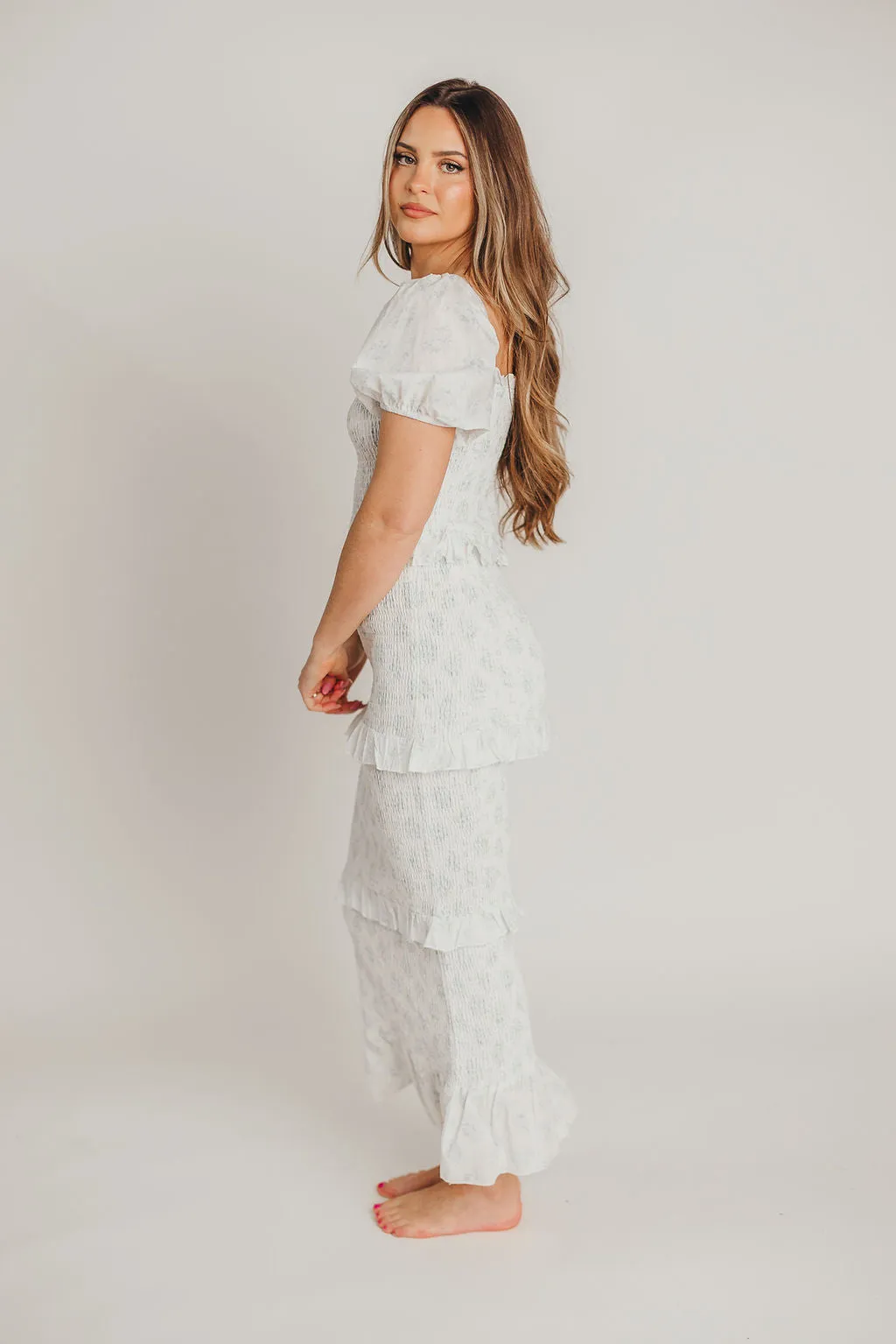 Ada Smocked Dress in Blue Floral- Bump Friendly & Inclusive Sizing (S-3XL) *Final-Sale* sold by Worth Collective product image thumbnail 4